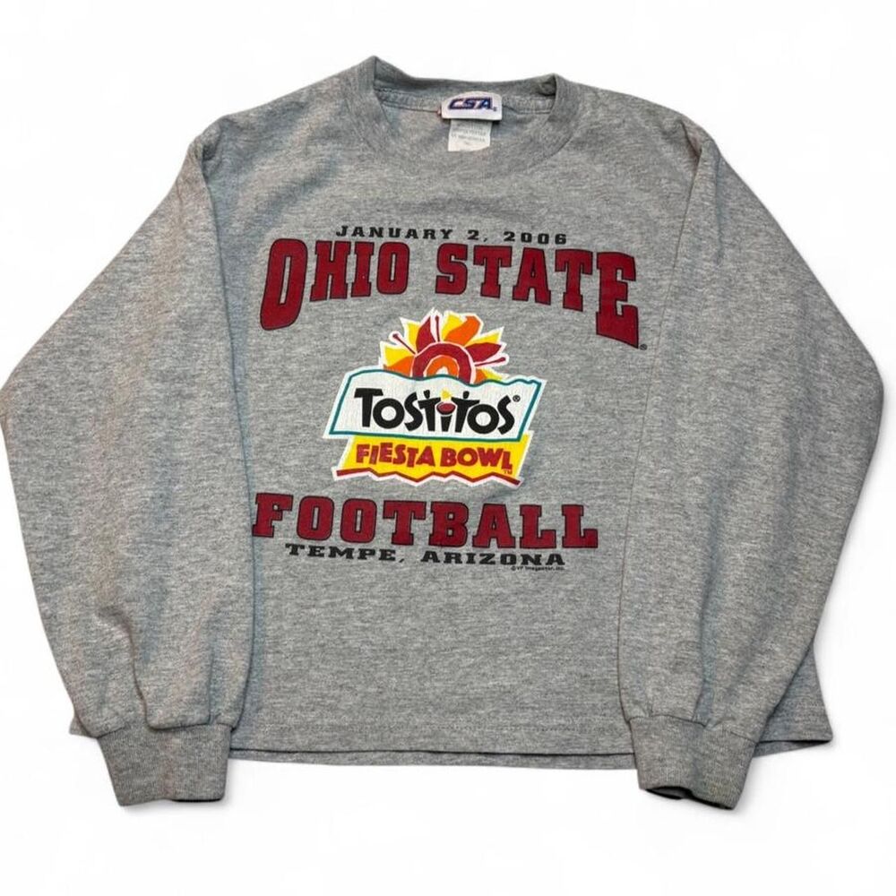 Vintage 2006 Ohio State Buckeyes Fiesta Bowl Youth Long Sleeve Gray CSA Large